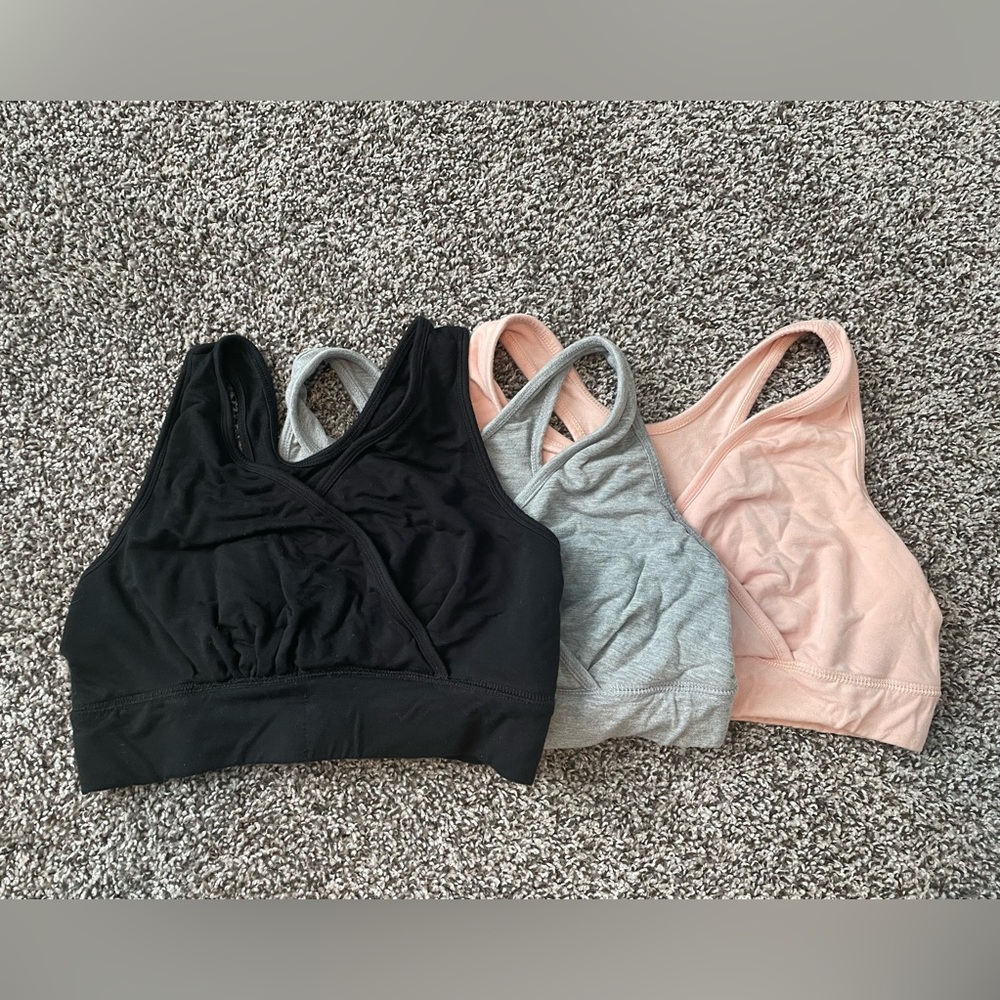 Kindred Bravely French Terry racerback nursing bras. Crossover front. Ultra soft